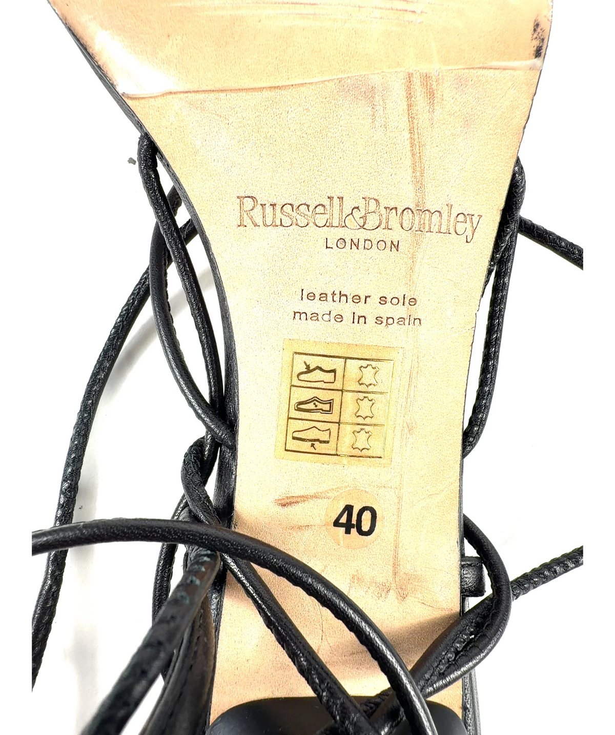 Russell & Bromley Black Dragon Strappy Round Toe Nappa Sandal, size UK 7 EU 40 👠 — additional view
