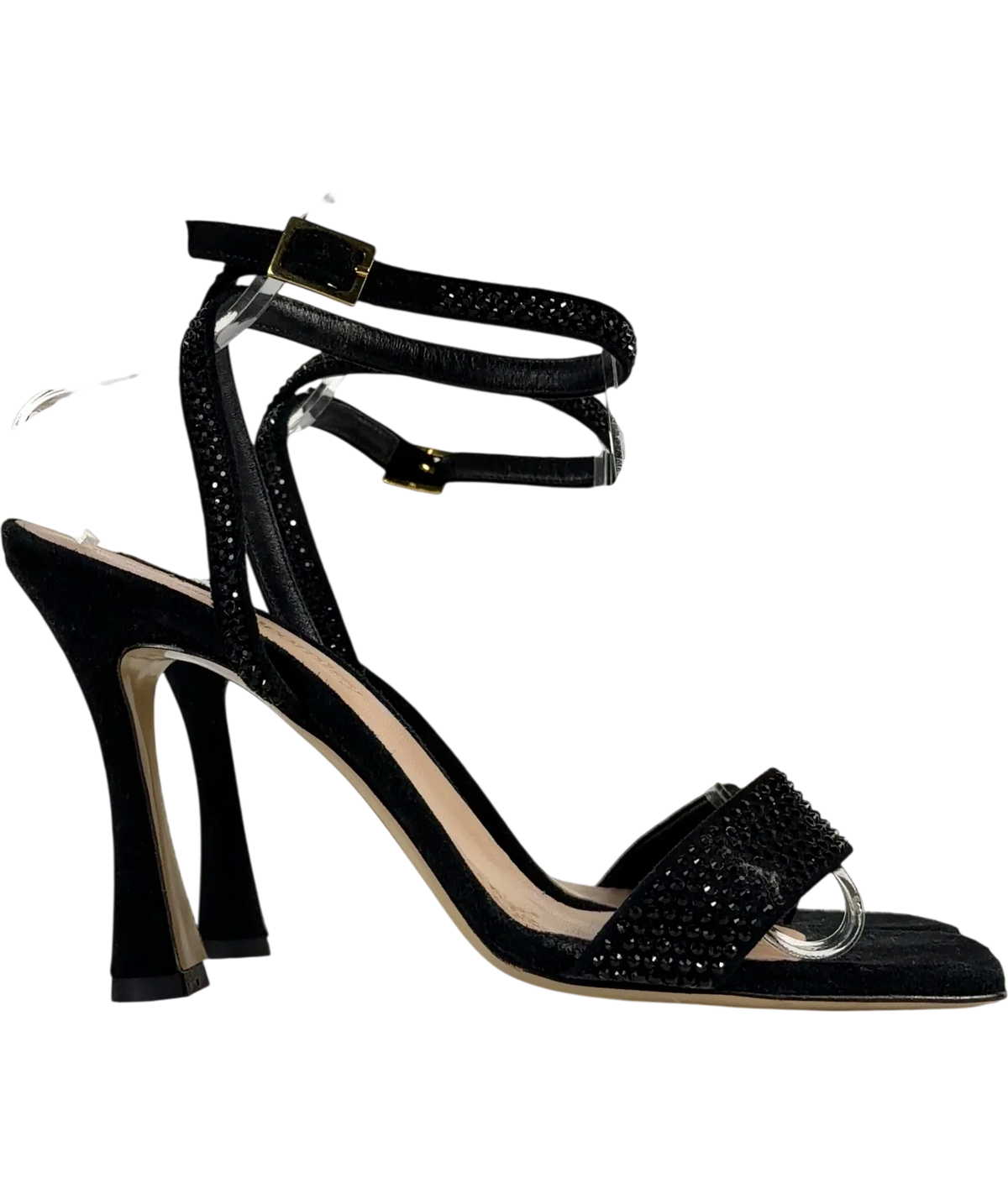 Russell & Bromley Black Negroni Crystal-Embellished Sandal, size UK 7 EU 40 👠 — label