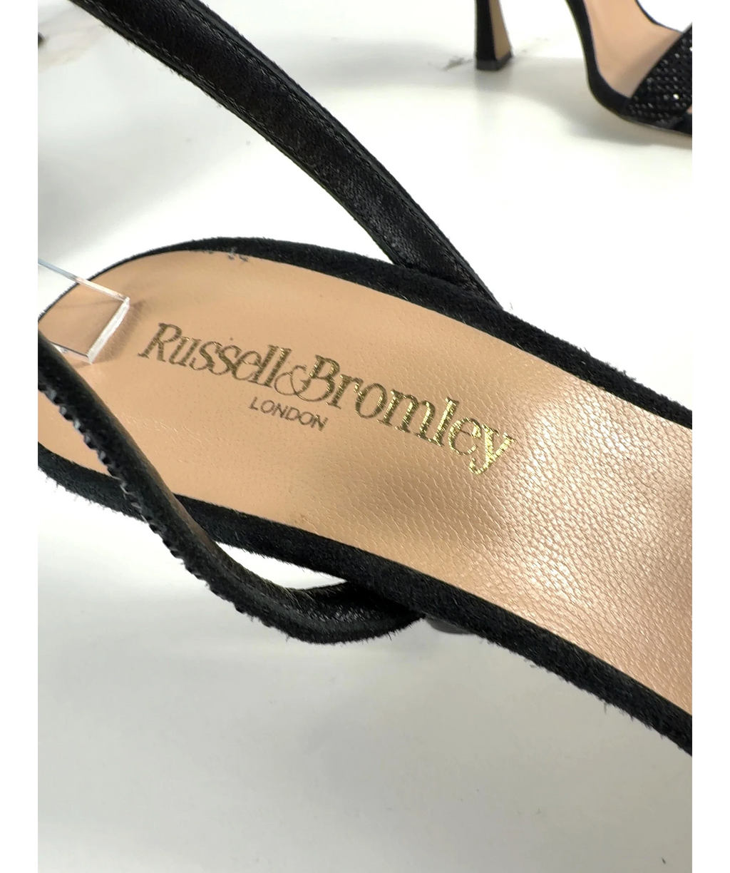 Russell & Bromley Black Negroni Crystal-Embellished Sandal, size UK 7 EU 40 👠 — care label