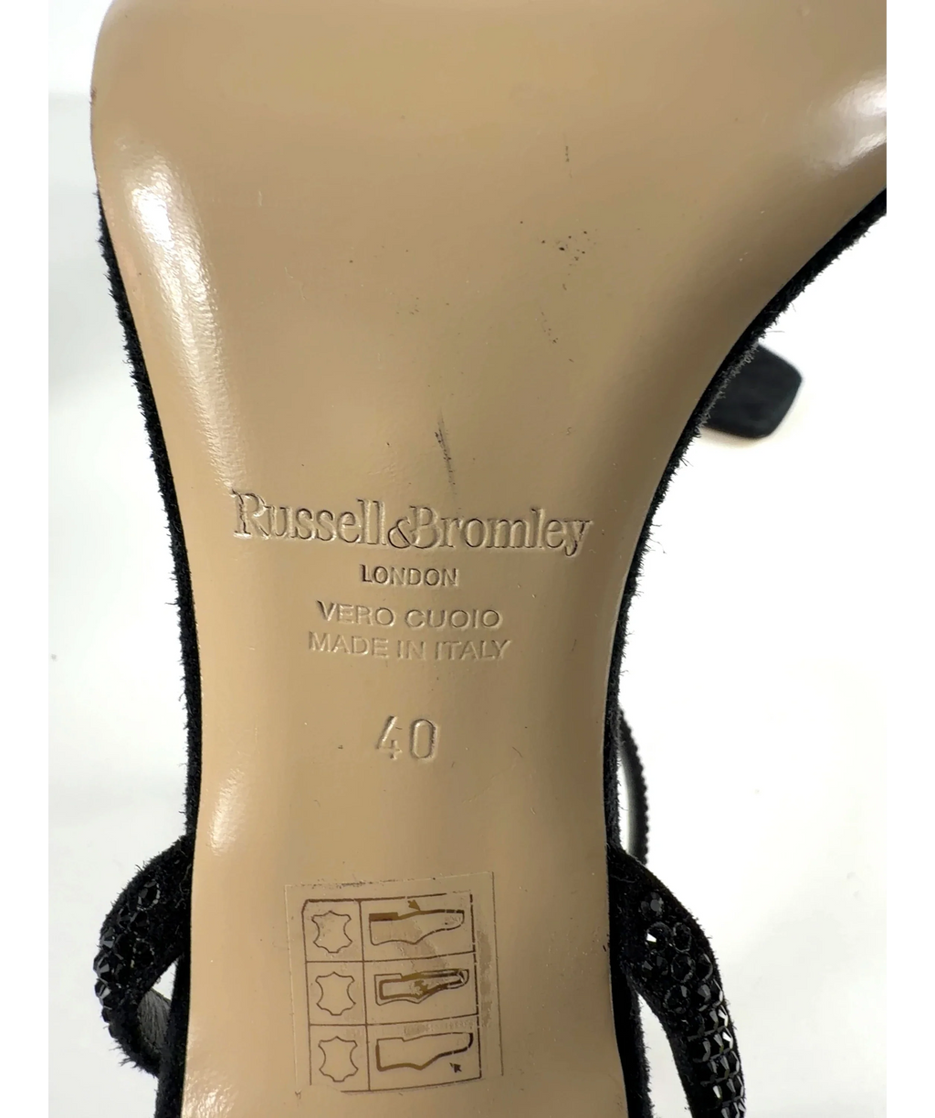 Russell & Bromley Black Negroni Crystal-Embellished Sandal, size UK 7 EU 40 👠 — fabric detail