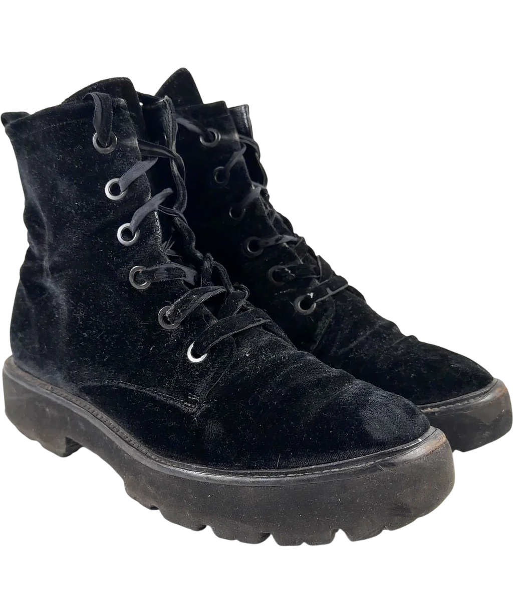 KENNEL & SCHMENGER Black Black Velvet Combat Boot, size UK 6 EU 39 👠 — front