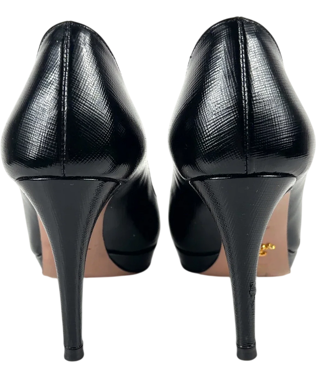 Prada Black Saffiano Leather Platform Pumps, size UK 4 EU 37 👠 — back
