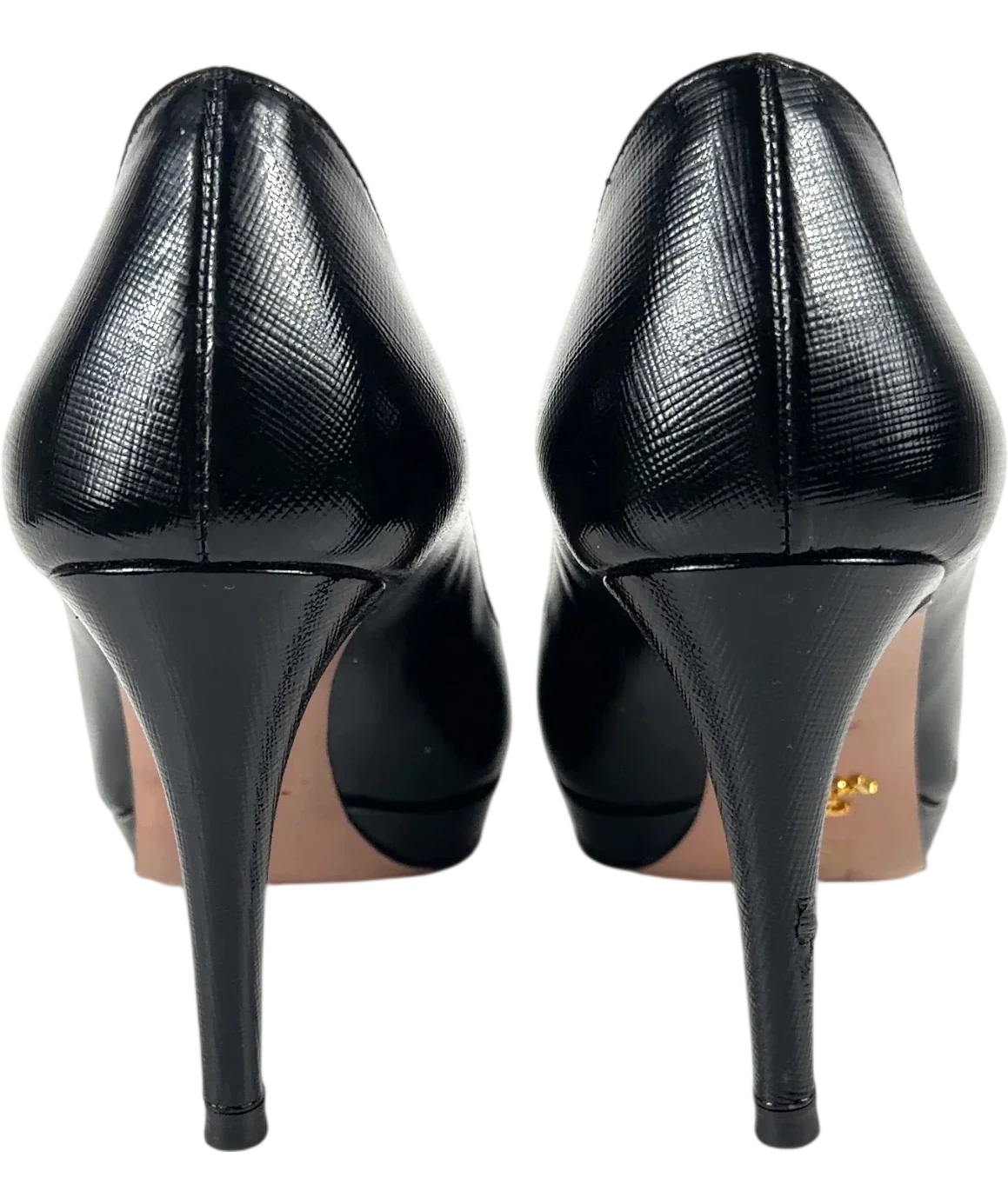 Prada Black Saffiano Leather Platform Pumps, size UK 4 EU 37 👠 — back
