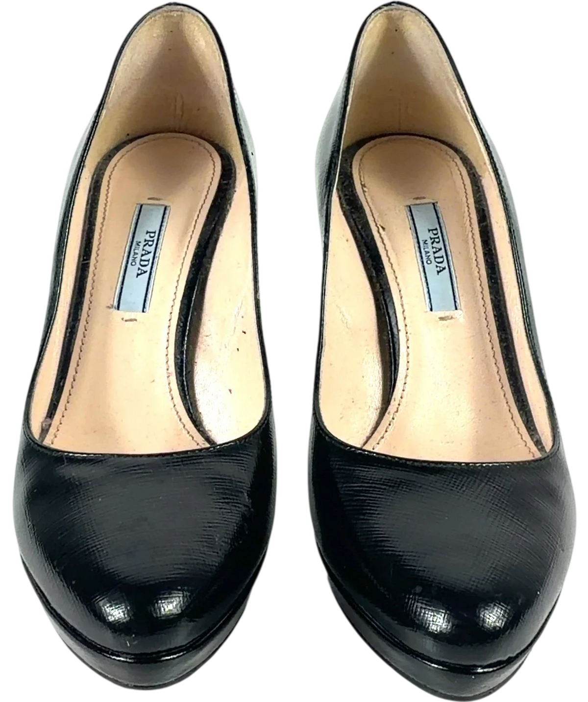 Prada Black Saffiano Leather Platform Pumps, size UK 4 EU 37 👠 — detail