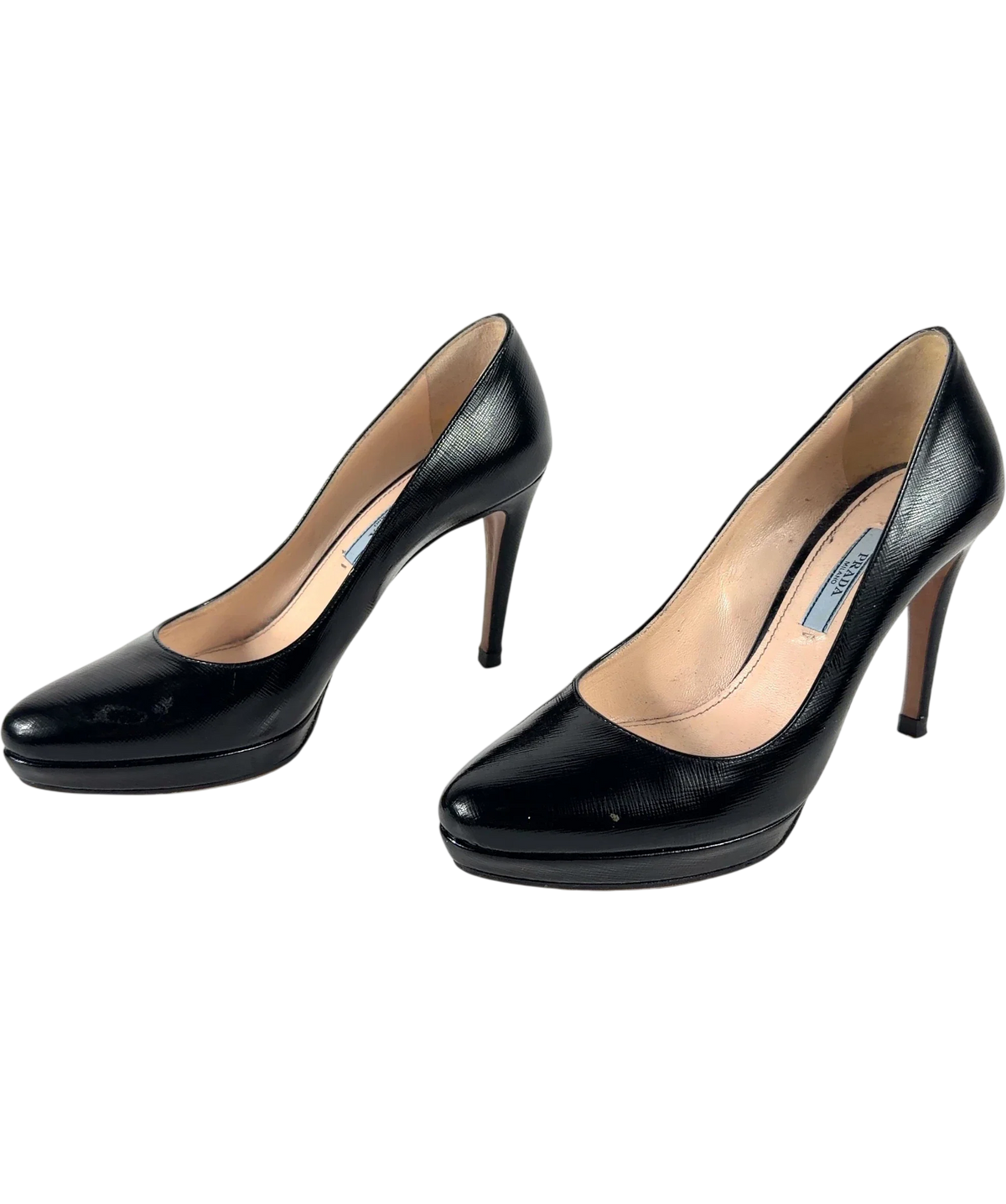 Prada Black Saffiano Leather Platform Pumps, size UK 4 EU 37 👠 — label