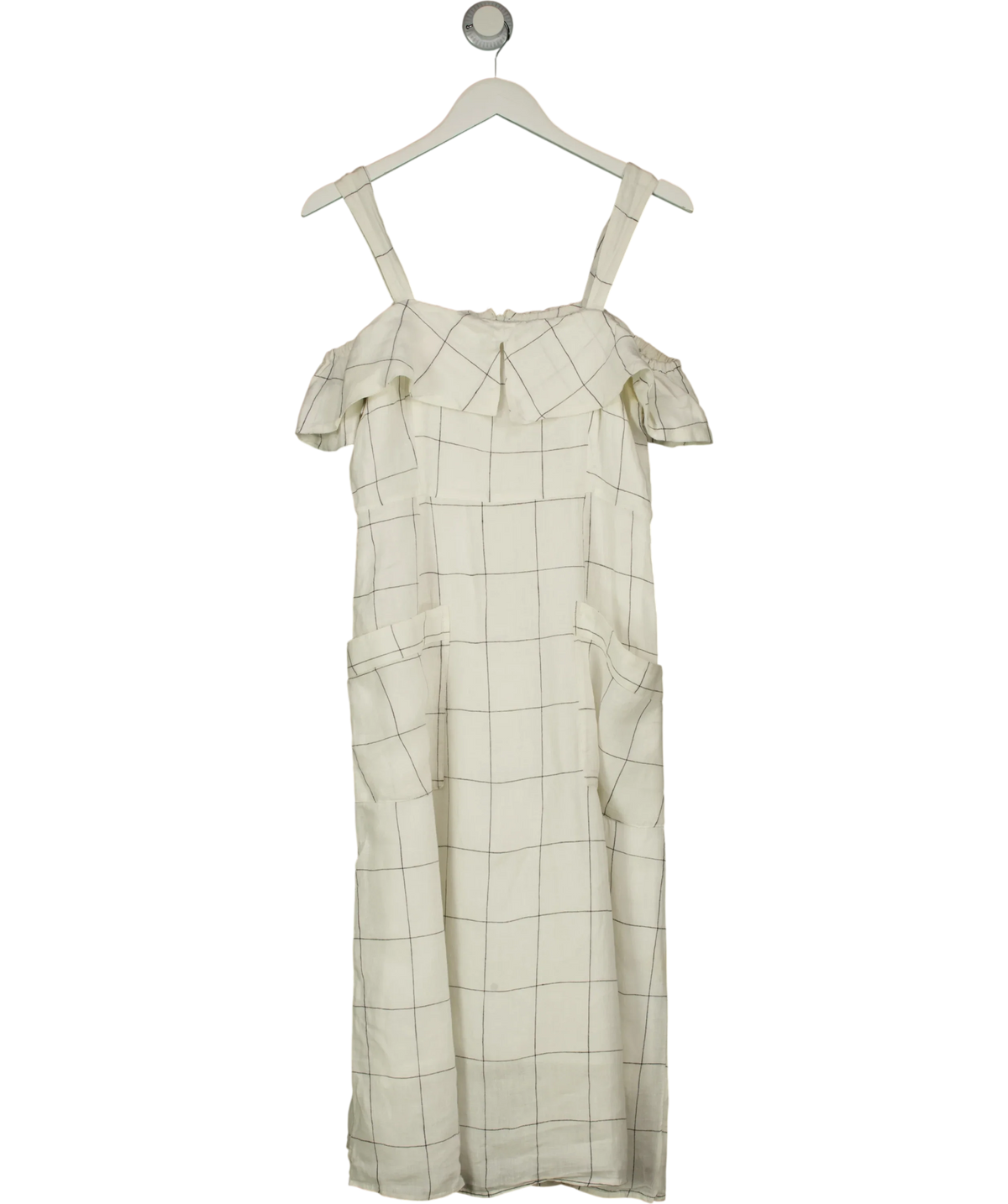 MNG White /Black !00% Linen Midi Dress UK S — Front