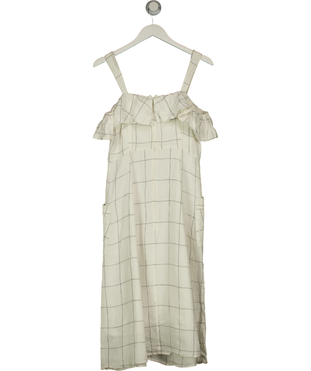 MNG White /Black !00% Linen Midi Dress UK S — Back