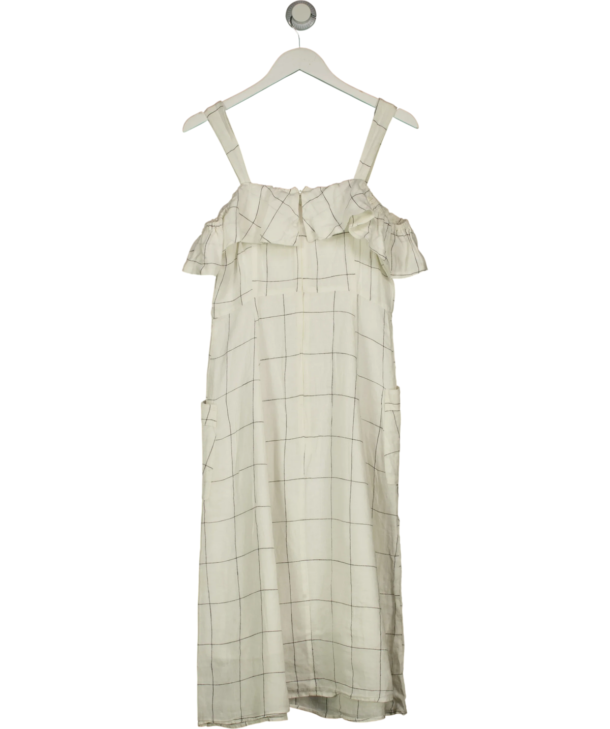 MNG White /Black !00% Linen Midi Dress UK S — Back