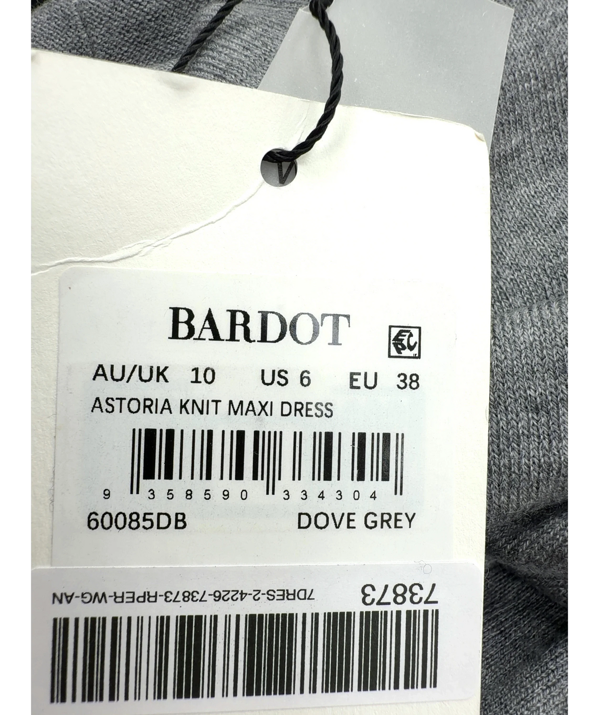 Bardot Grey Astoria Knit Maxi Dress, size UK 10 — detail