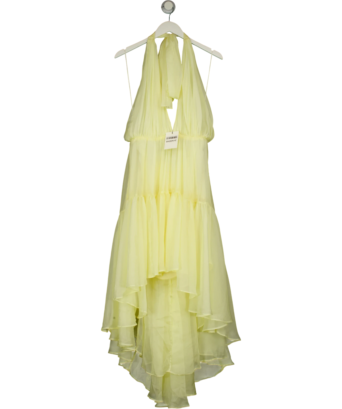Bardot Leona High Low Ruffle Dress Yellow UK 10 — Front