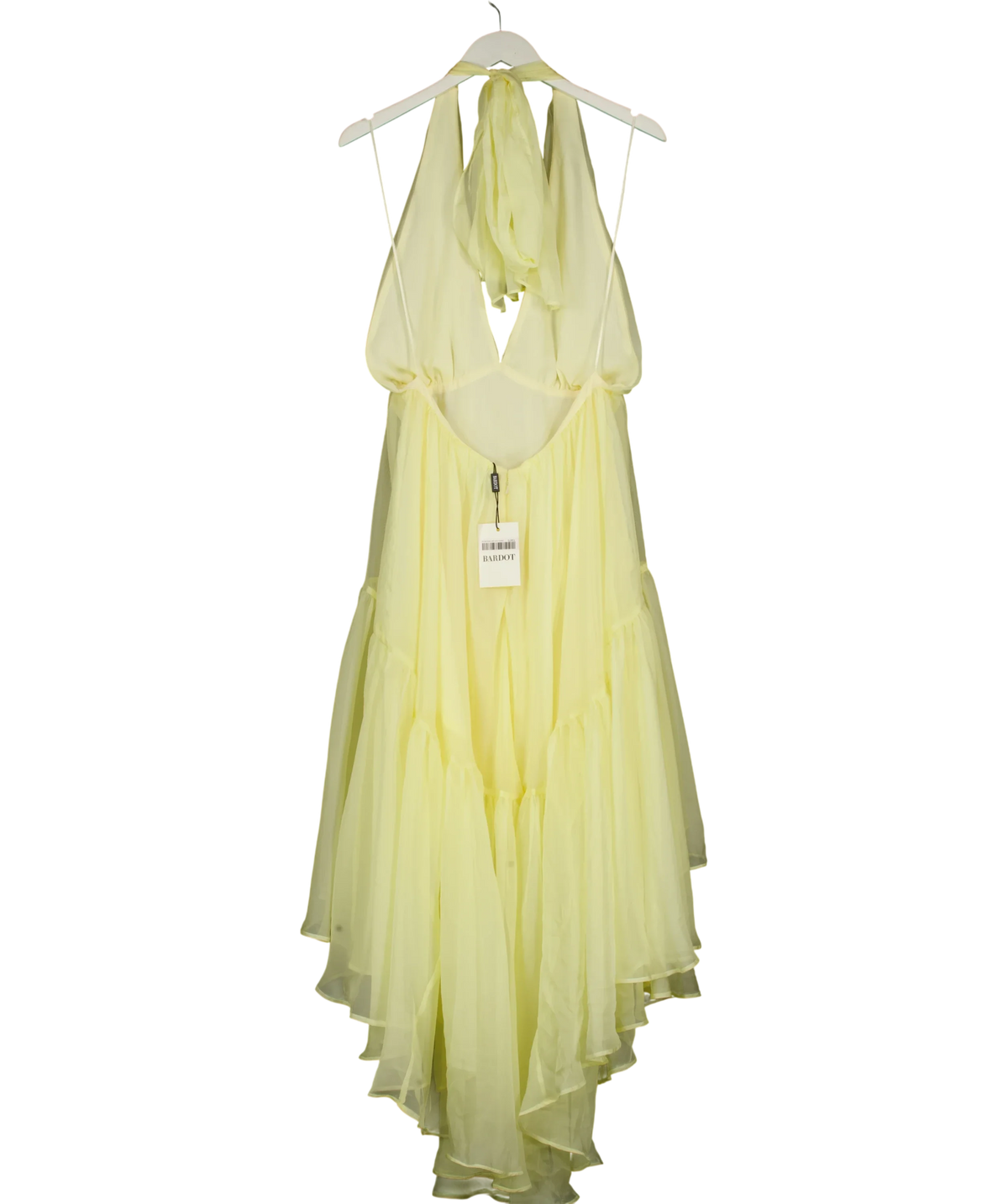 Bardot Leona High Low Ruffle Dress Yellow UK 10 — Back