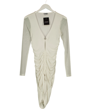 I AM GIA White Ruched Mesh Midi Dress UK M
