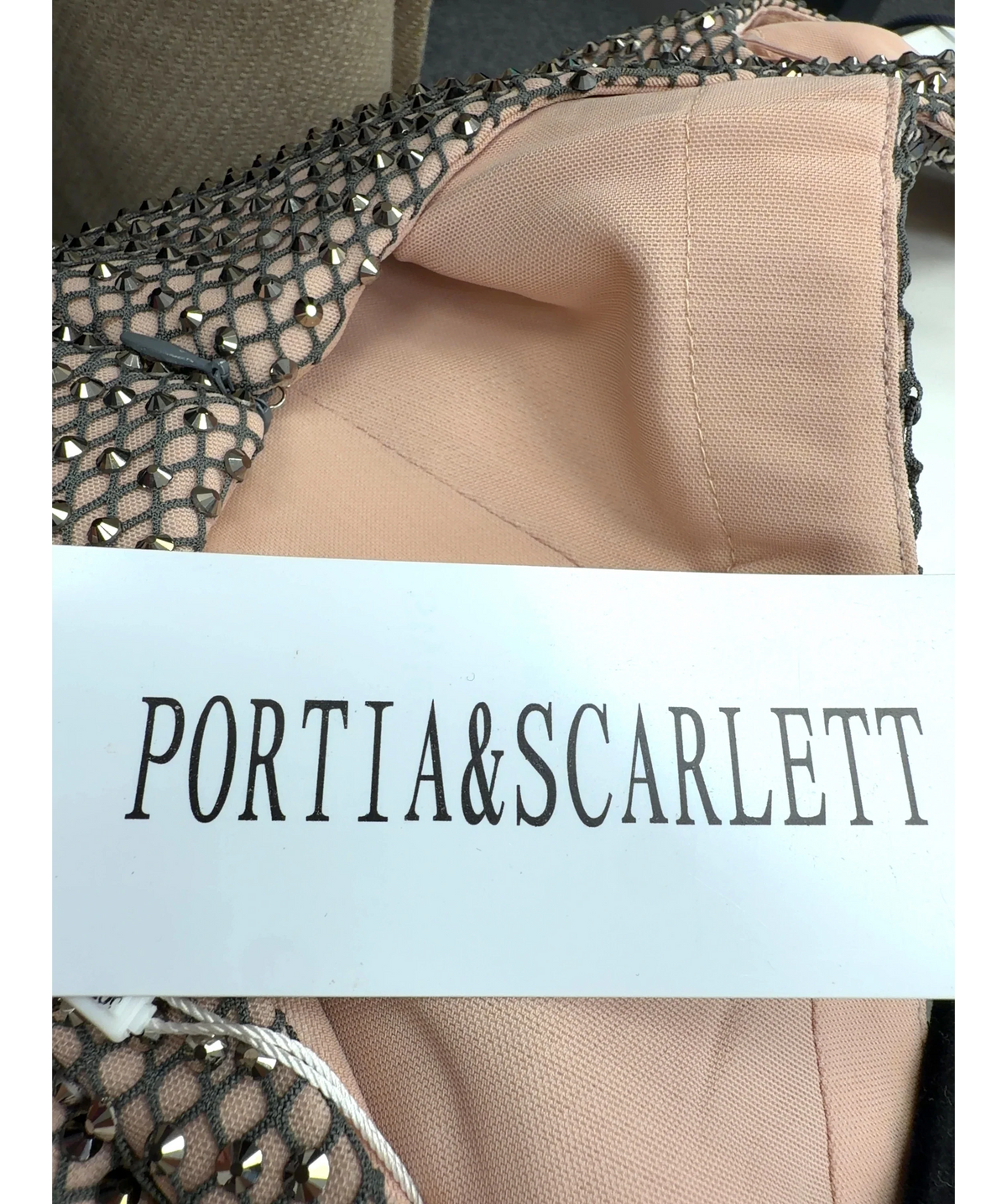 Portia & Scarlett champagne PS6327 Platinum evening gown, size UK 4 — detail