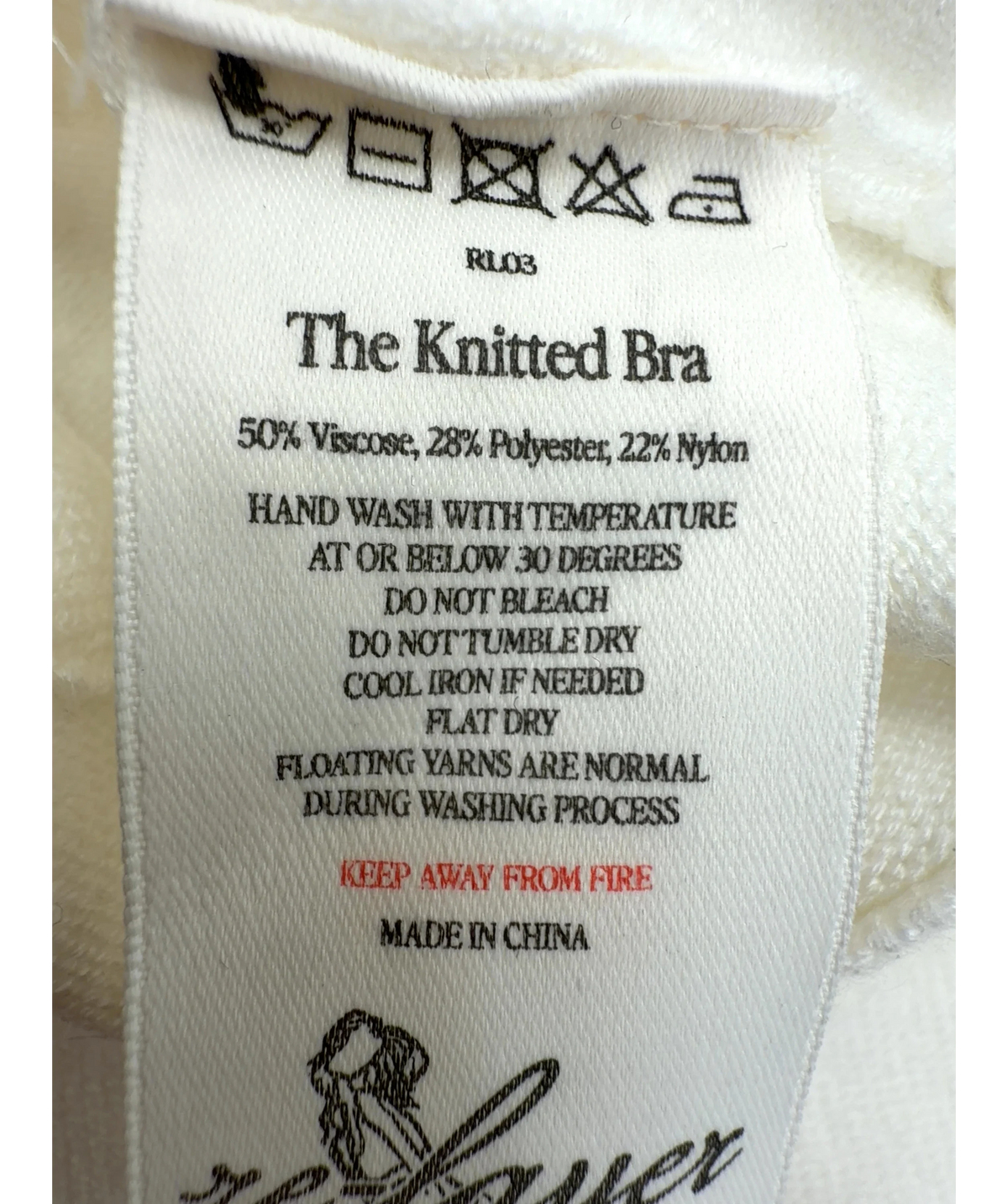 Re-layer White The Knitted Bra and The Knitted Booty Shorts, size UK XS — label