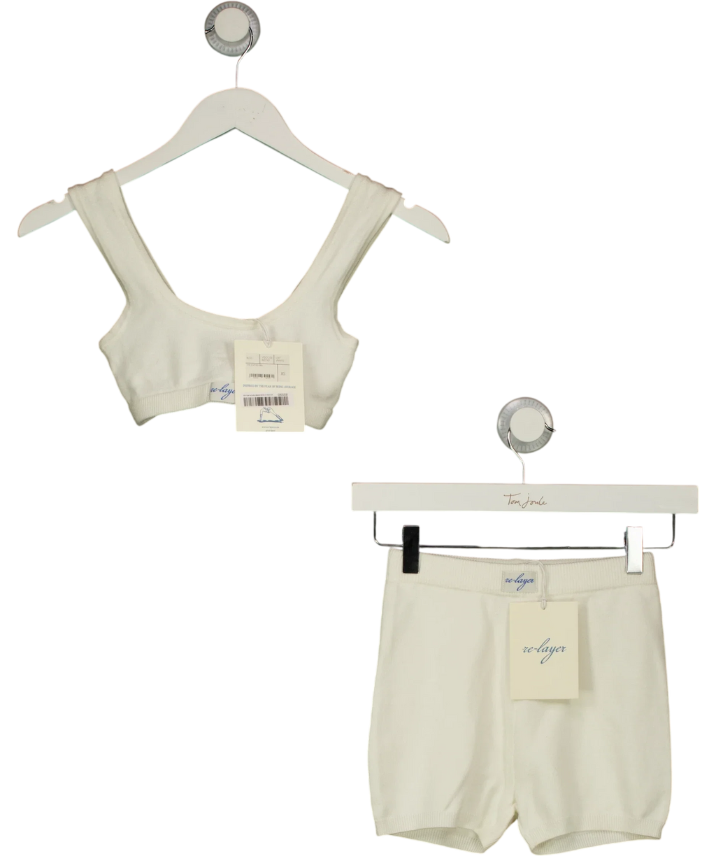 Re-layer White The Knitted Bra and The Knitted Booty Shorts, size UK XS — front