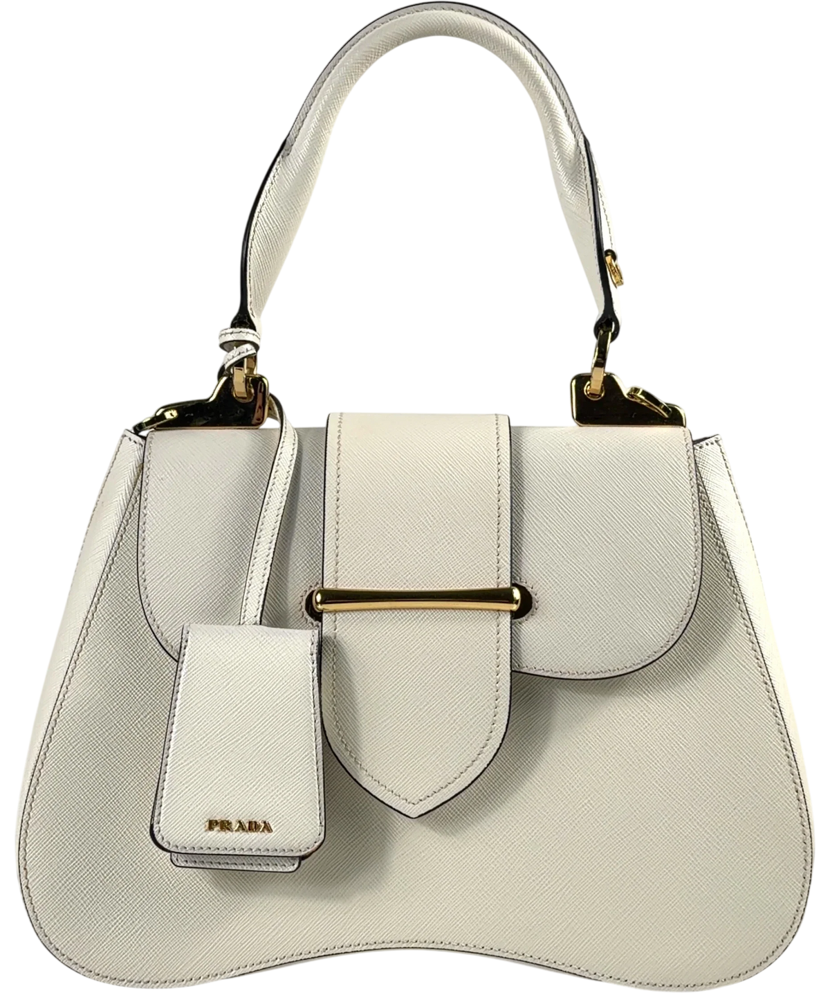 Prada White Saffiano Lux Sidonie Top Handle Bag — front