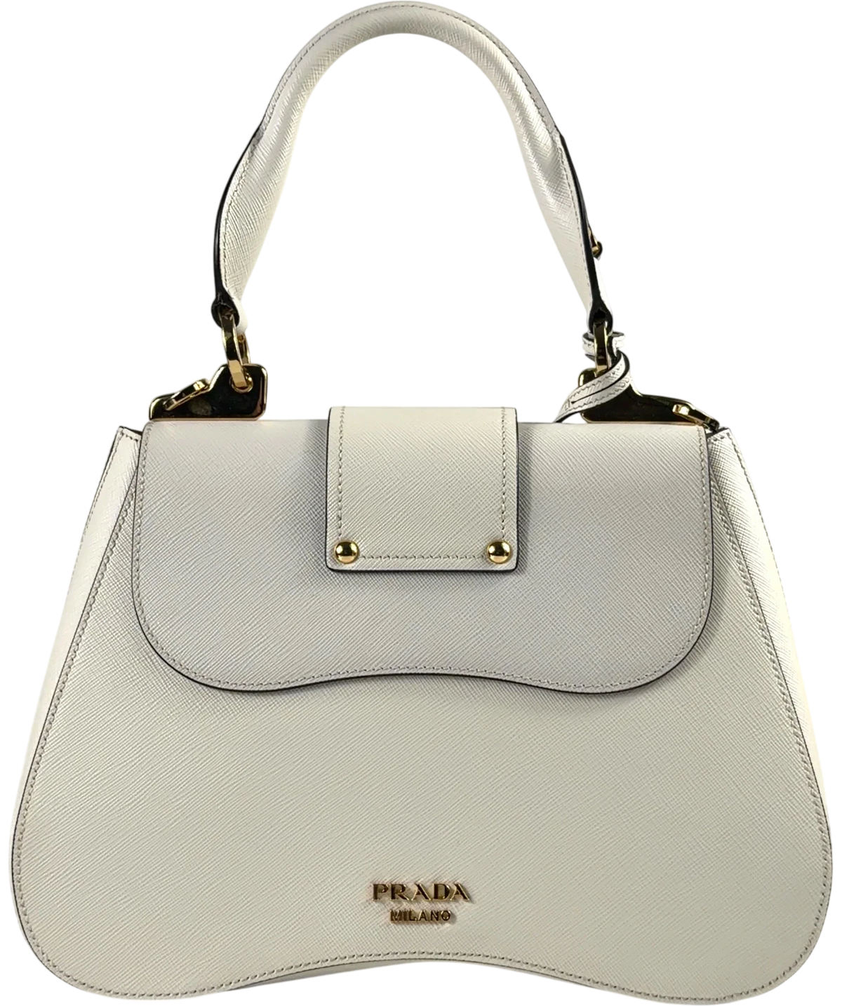 Prada White Saffiano Lux Sidonie Top Handle Bag — back