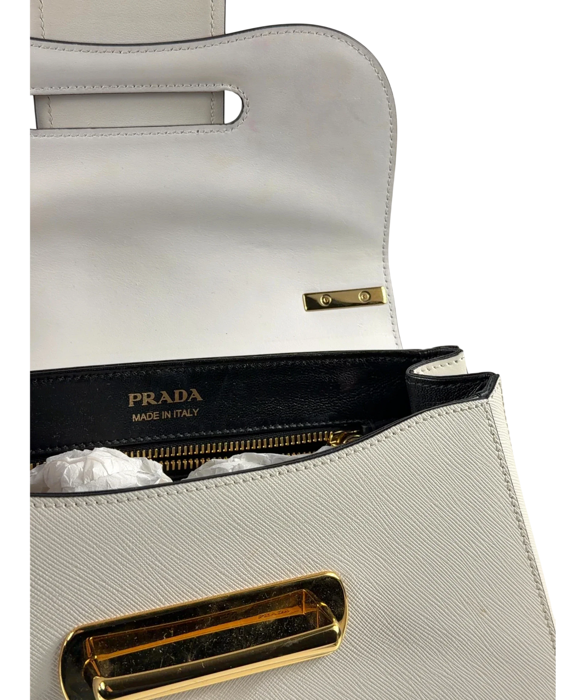 Prada White Saffiano Lux Sidonie Top Handle Bag — detail
