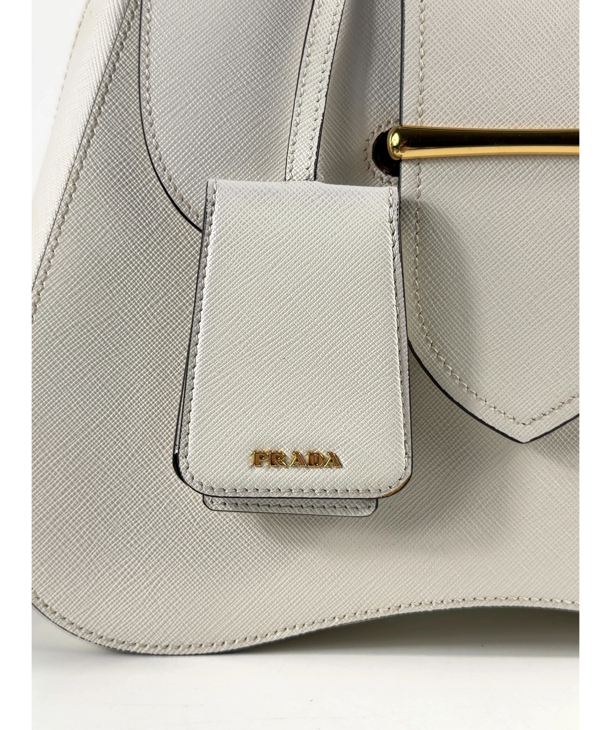 Prada White Saffiano Lux Sidonie Top Handle Bag — label
