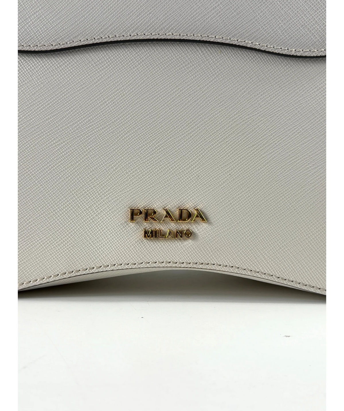 Prada White Saffiano Lux Sidonie Top Handle Bag — care label