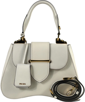 Prada White Saffiano Leather Sidonie Top Handle Bag  with Crossbody strap