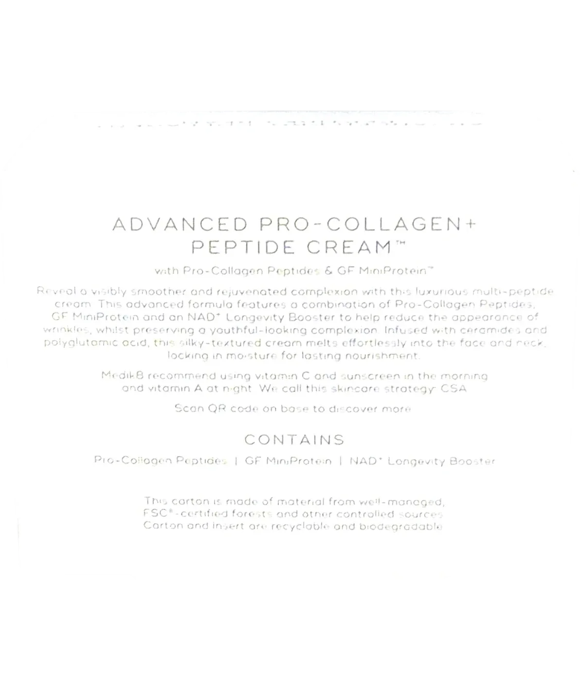 medik8 ADVANCED PRO-COLLAGEN+ PEPTIDE CREAM, size 50ml — back