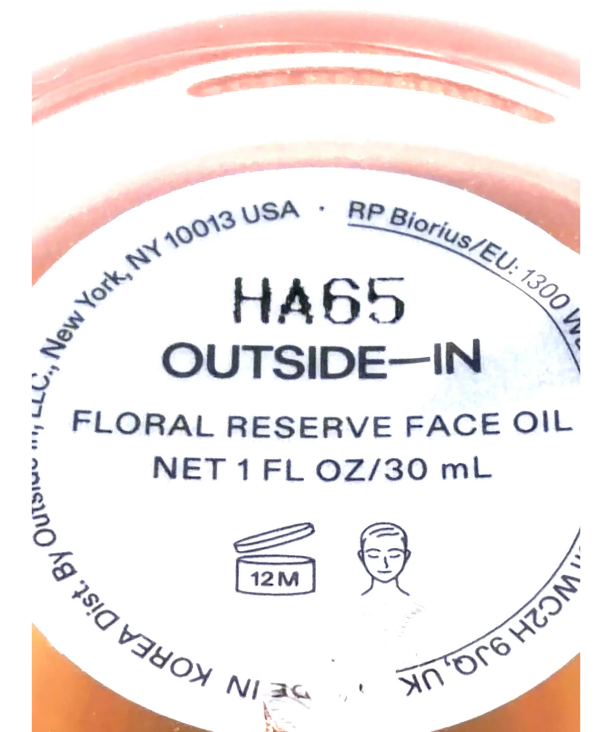 OUTSIDE-IN white Floral Reserve Face Oil, size 30ml — care label