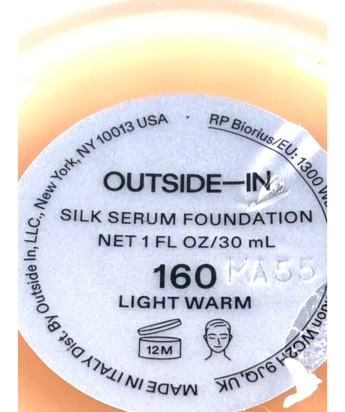 OUTSIDE-IN 160 LIGHT WARM Silk Serum Foundation, size 30ml — care label