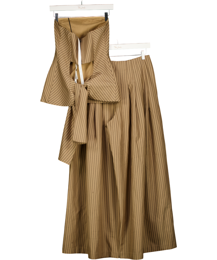 ARRANGE 2-piece Co-ord Bandeau Top & Wide Leg Trousers Set In Chocolate Brown Stripe UK 10