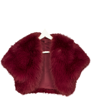 OH POLLY Burgundy Red Faux Fur Cropped Bolero UK XS/S