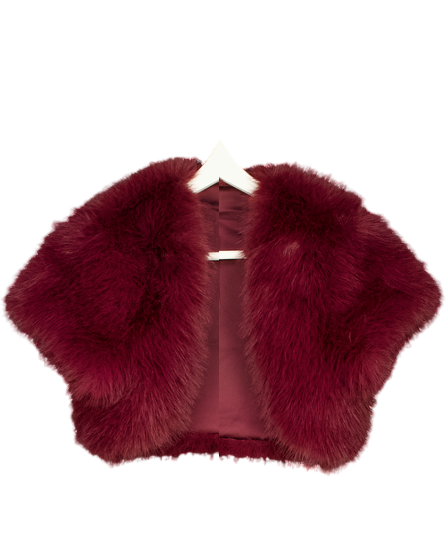 OH POLLY Burgundy Red Faux Fur Cropped Bolero UK XS/S