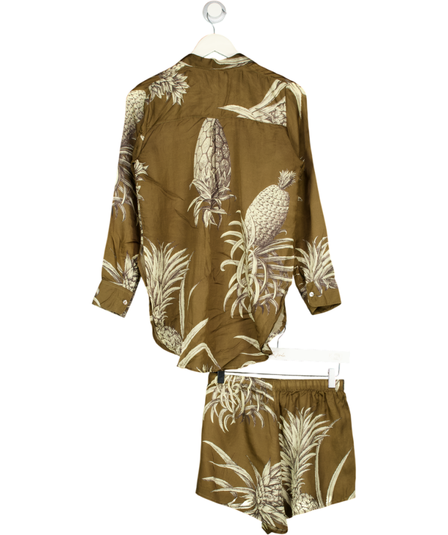 AGUACLARA 2-piece Olive Green Cotton / Silk Blend Botanical Print Shirt (uk S) And Shorts (uk M)  Set UK S/M