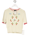 NOBODY'S CHILD Cream Strawberry Embroidered Knitted T-shirt UK S