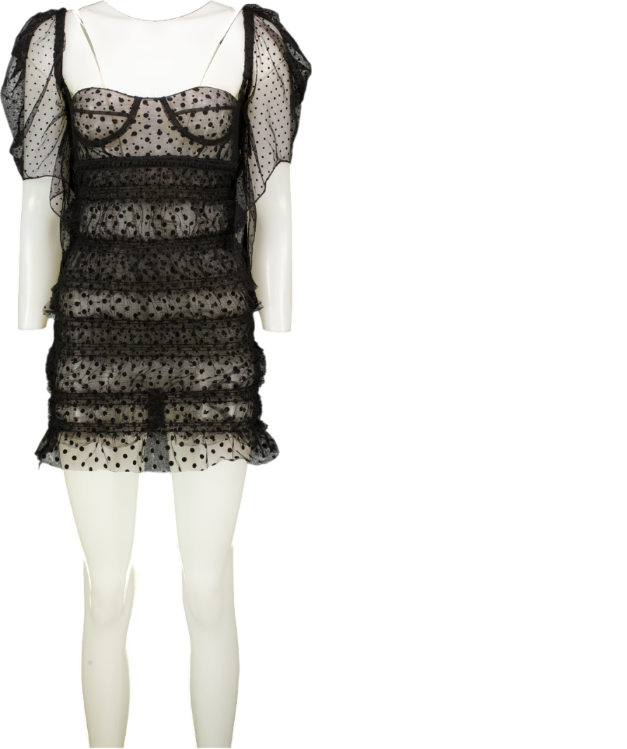 ROBERTA EINER Black Ruched Tulle Spot Mini Dress UK XS