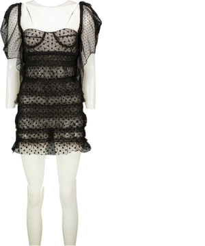 ROBERTA EINER Black Ruched Tulle Spot Mini Dress UK XS
