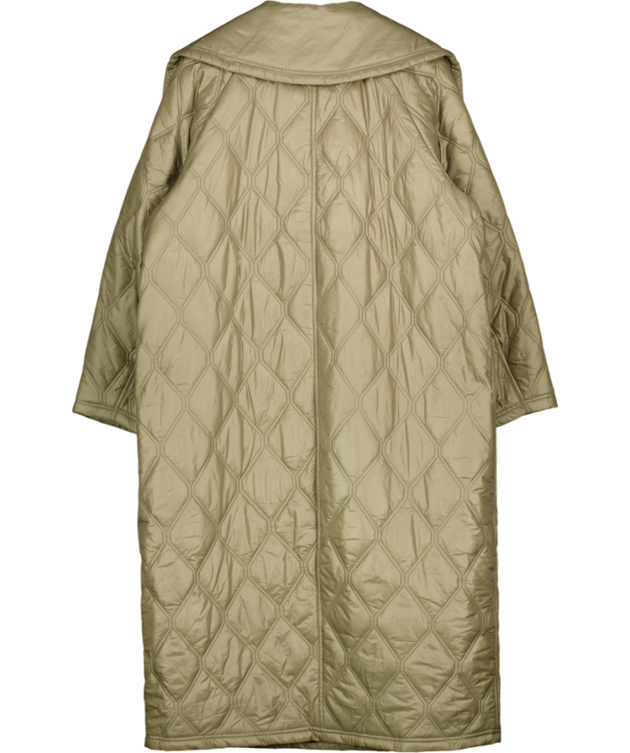 GANNI Pale Khaki Green Quilted Coat Dk42 UK 14