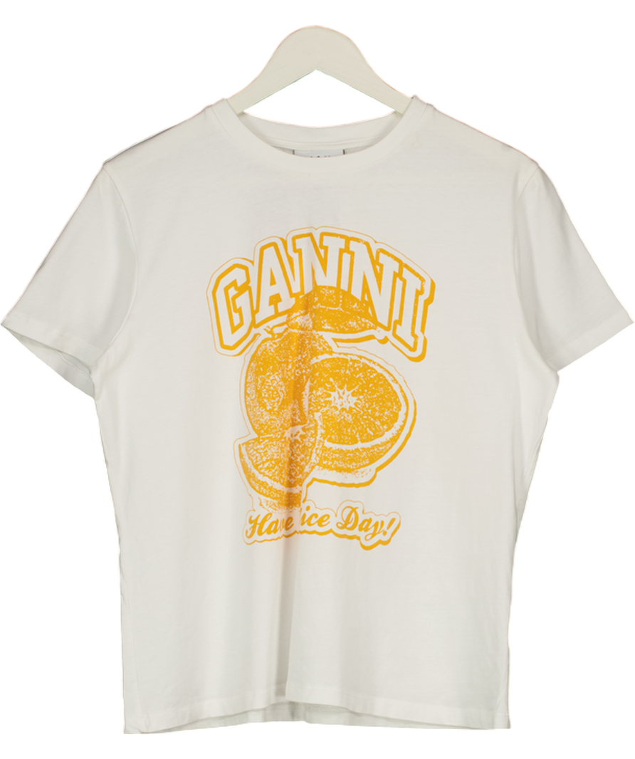 GANNI White Oranges Print  Relaxed T-shirt UK L