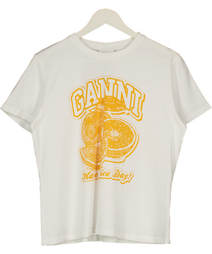 GANNI White Oranges Print  Relaxed T-shirt UK L