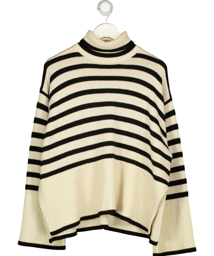 TOTEME Cream Iconic Striped Roll-neck Wool-blend Jumper UK S