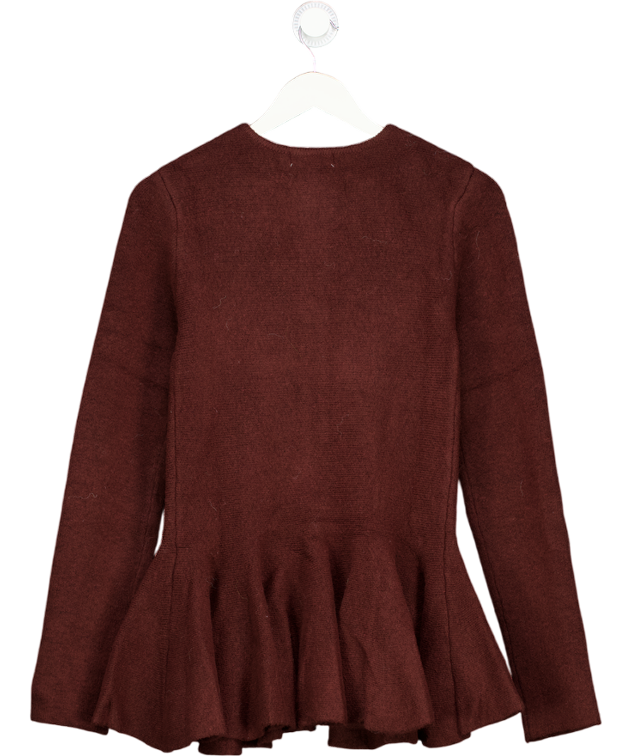 NA-KD Brown Knitted Peplum Cardigan UK XS