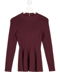 REISS Florere Burgundy Red Rib Knit Detail Peplum Jumper UK 10