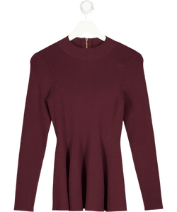 REISS Florere Burgundy Red Rib Knit Detail Peplum Jumper UK 10