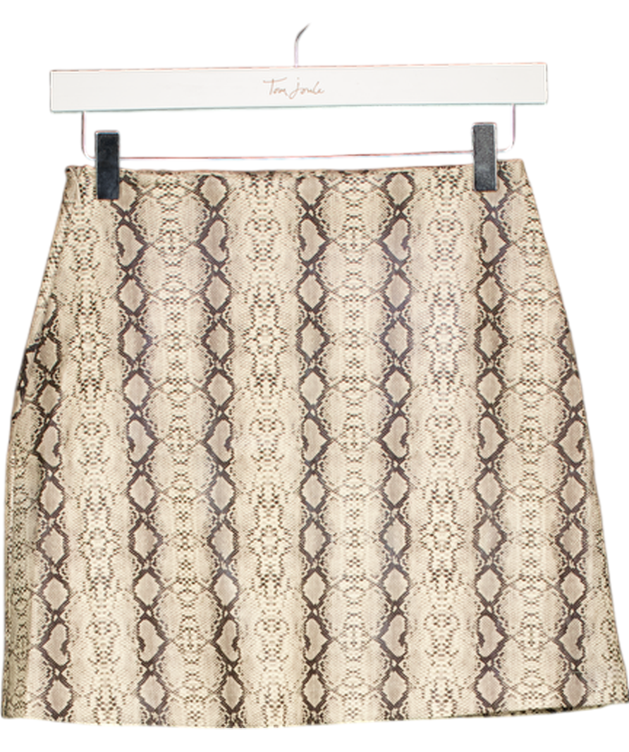 4th & Reckless Beige Leatherlook Snake Print Mini Skirt UK 6