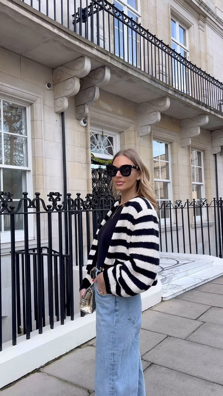 Half Boy Cream Alice Striped Cotton-blend Cardigan - Black UK XS