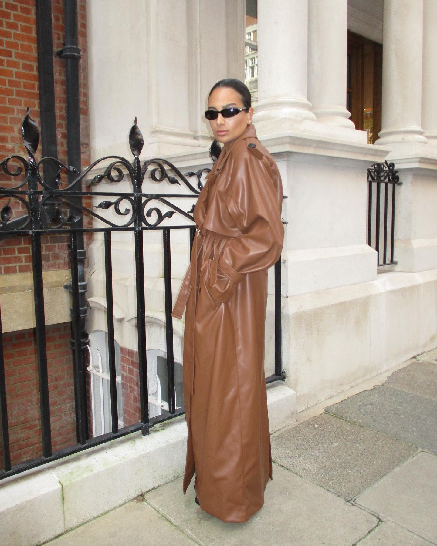 IZAKOVA Brown Vegan Leather Long Trench Coat UK M/L