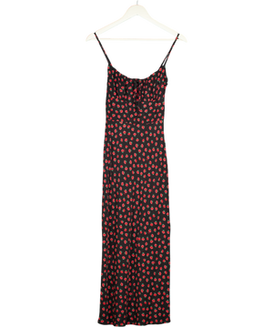 Réalisation Black / Red Rose Print The Alba Midi Dress In Rosalita UK S