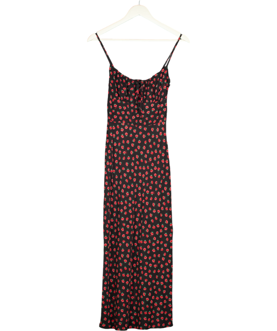 Réalisation Black / Red Rose Print The Alba Midi Dress In Rosalita UK S