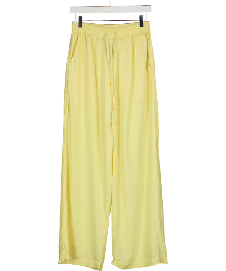 COTTON ON Haven Wide Leg Linen Look Pant In Lemon Yellow UK 10
