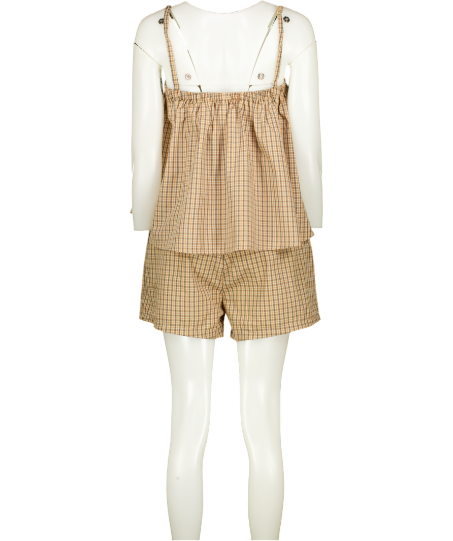 DEIJI STUDIOS Yellow Yellow/ Green Check 100% Organic Cotton Cami & Shorts Set UK M