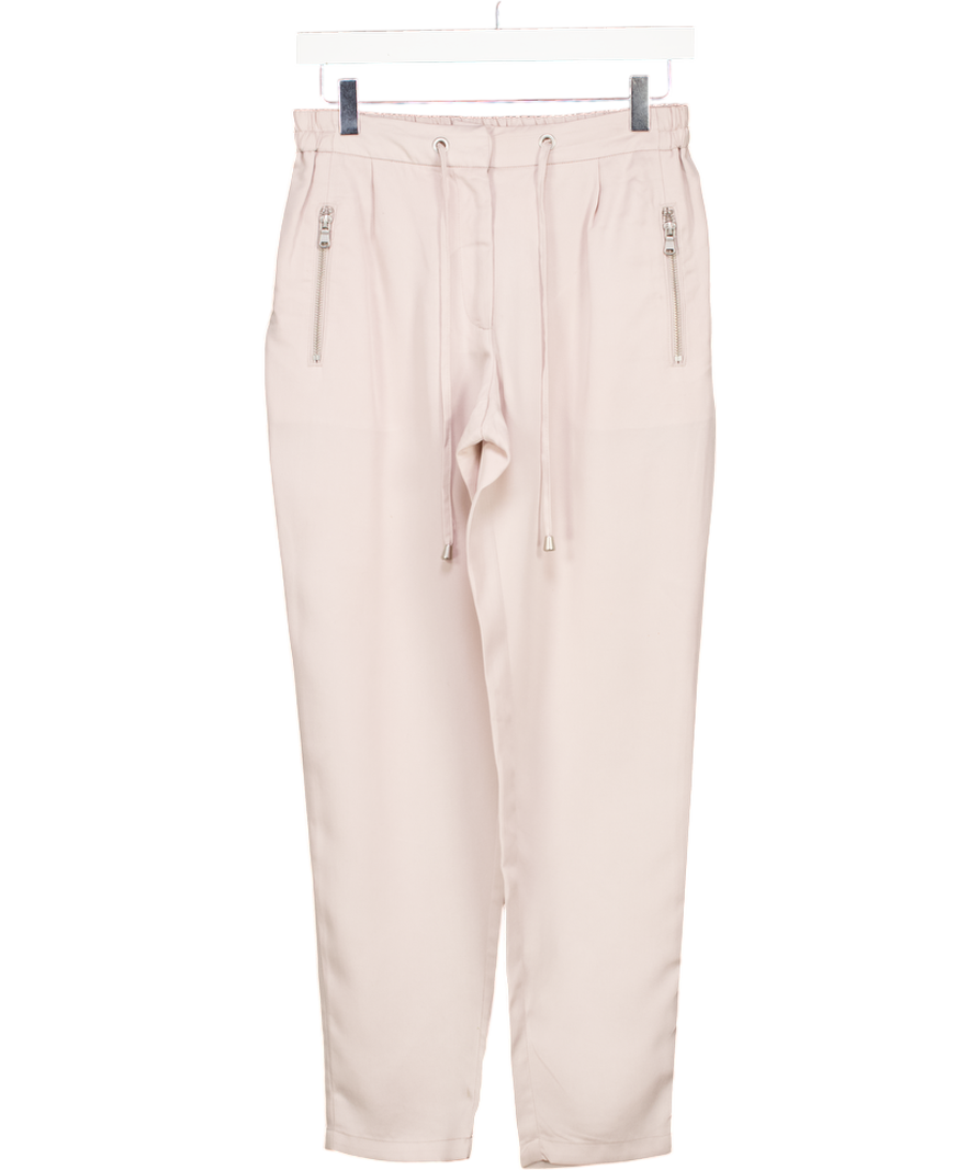 Mint Velvet Beige Tapered Drawstring Trousers With Zip Pockets UK 8